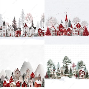 Clipart del villaggio di Natale, file JPG stampabili della scena invernale immagine 10