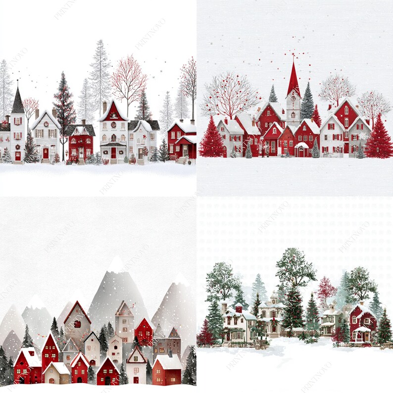 Clipart del villaggio di Natale, file JPG stampabili della scena invernale immagine 10