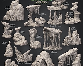 3D Miniatures - STL Files - Cave Terrain Set