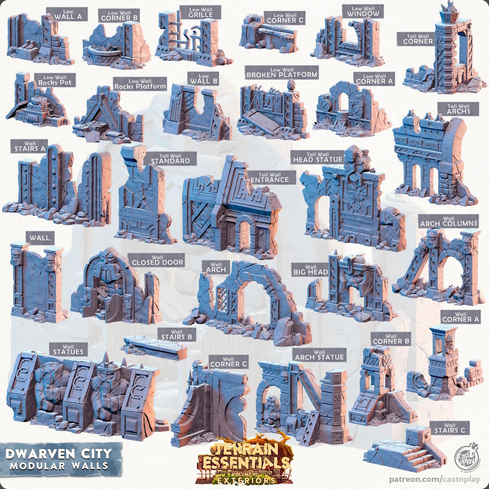 Filets Miniatures 3D Miniatures - STL Files - Modular Terrain - Dwarven City Set - Etsy