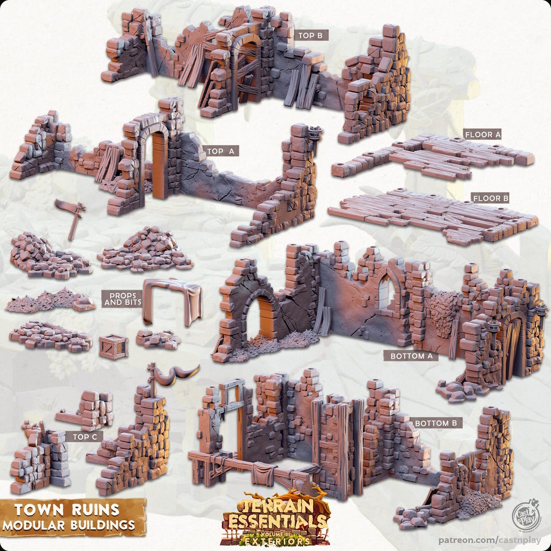 Filets Miniatures 3D Miniatures - STL Files - Modular Terrain - Ruined City - Etsy
