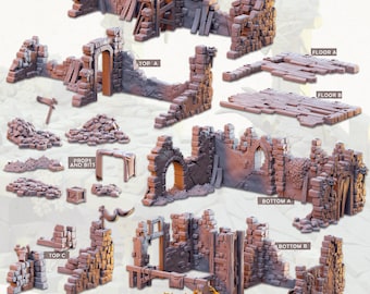 3D Miniaturen - STL-bestanden - Modulair terrein - Verwoeste stad