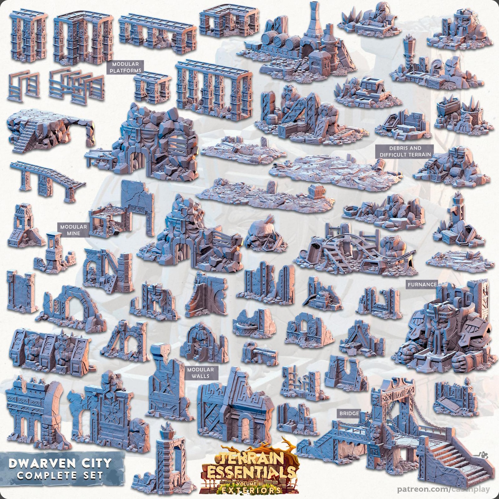 Filets Miniatures 3D Miniatures - STL Files - Modular Terrain - Dwarven City Set - Etsy