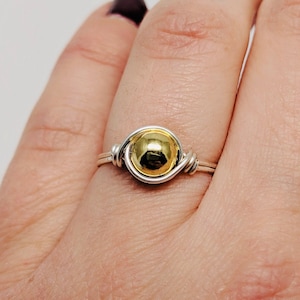 Gold and Silver Tiny Ring, Mixed Metals Ring, Gold Bead Ring, Customizable Ring, Wire Wrap Ring, Wire Jewelry, Silver Ring, Metal Bead Ring
