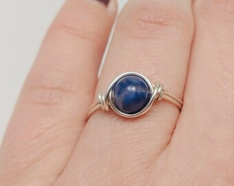 Minimalist Ring Wire Wrap Ring Aventurine Ring Blue Jewelry Handmade Ring Customizable Ring Silver Ring Tiny Blue Aventurine Ring