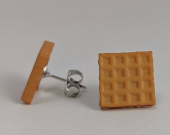 Waffle Stud Earrings, Waffle Earring, Food Jewelry, Square Waffle, Food Stud Earrings, Post Earring, Lightweight Earrings,Breakfast Jewelry