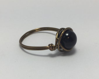 Black Pearl Ring, Brass, Steampunk, Steampunk Jewelry, Handmade Jewelry, Ring, Antique Brass, Pearl Ring, Pearl, Glass Beads, Boho Jewelry