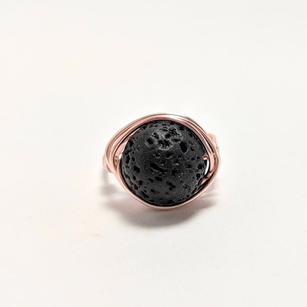 Rose Gold Diffuser Ring, Oil Ring, Lava Stone, Rose Gold, Oil Diffuser, Rose Gold Rings, Pink Gold Ring, Everyday Ring, Handmade, Wire Wrap