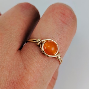 Orange Quartz Ring, Small Stone Ring, Orange Ring, Wire Wrapped Jewelry, Wire Ring, Handmade RIngs, Customizable Jewelry, Orange Jewelry