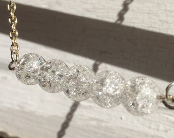 Quartz, Crackle, Bar Necklace, Silver, Layering Necklace, Everyday Jewelry, Boho Necklace, Birthday Gift, Best Friend Gift, Handmade, Starry