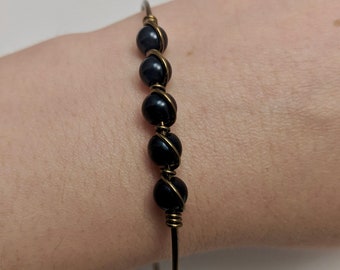 Black Pearl Bracelet, Antique Brass Bracelet, Pearl Bracelet, Black Pearl, Black Bangle, Gothic Jewelry, Goth Bracelet, Customizable Bangle,