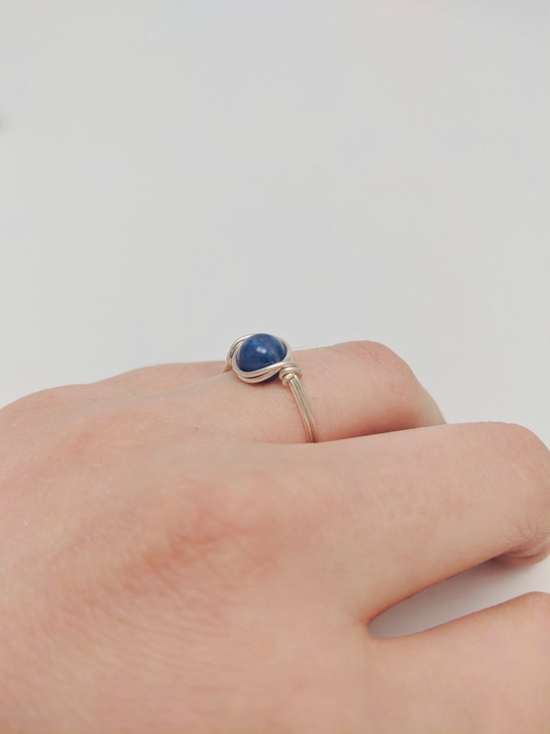 Minimalist Ring Wire Wrap Ring Aventurine Ring Blue Jewelry Handmade Ring Customizable Ring Silver Ring Tiny Blue Aventurine Ring