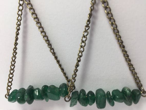 Green, Bar Earrings, Chain Earrings, Aventurine, Natural Stone, Stone Earrings, Brass, Antique Brass, Boho, Handmade, Long Earrings, Stone