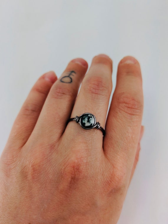 Minimalist Ring Wire Wrap Ring Aventurine Ring Blue Jewelry Handmade Ring Customizable Ring Silver Ring Tiny Blue Aventurine Ring