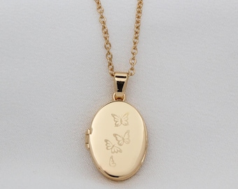 Gold Butterfly Necklace | Personalized Oval Necklace with Photo, Locket Necklace for girlfriend, Anniversary Valentine's Day Gifts for Her