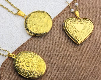 18K Gold Vintage Photo Locket Necklace - Oval Locket -Round Locket Necklace -Heart Initial Locket - Personalized Gift for Her