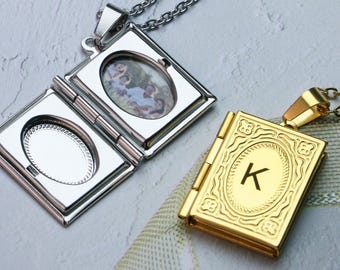Personalized Book Locket Photo Necklace: Literary Gift with Hidden Message