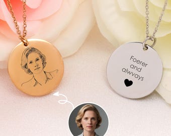 Real Picture Necklace, Custom Portrait, Photo Engraved Charm, Personalized Necklace, birthday gift, gift for her, best friends, sisters