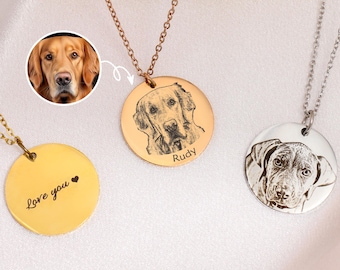 Personalized Dog Portrait Necklace, Custom Laser Engraved Dog Necklace with Photo or Name, Memorial Jewelry Customized Gift for Dog Mom& Dad
