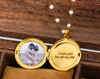 Personalised Anniversary Date Gift For Her, Custom Engraved Wedding Photo Locket Necklace, Romantic love gifts for wife, Engagement Keepsake