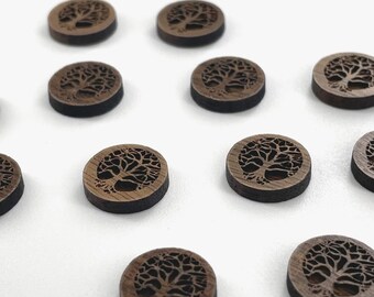 Tree of Life Laser Cut Cabochons - 0.5" - Wooden Earring Supplies, Post Earring Blanks, flat back engraved wooden circles for crafts