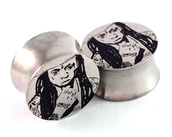 CLEARANCE SALE - Lil Wayne Surgical Steel Plugs - 9/16" (14mm) 5/8" (16 mm) Weezy Metal  Ear Gauges