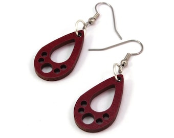 Tiny Teardrop Wooden Hook Earrings - Made of Sustainable Oak, Walnut, or Red Stained Maple Wood - 1.1" tall - Tiny Tear Drop Wood Earrings