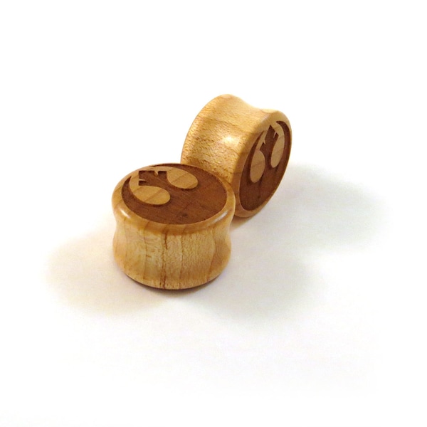 Rebellious Maple Wooden Plugs PAIR 2g 6.5mm 0g 8mm 00g 9mm 10mm 7/16" 11mm 1/2" 13mm 9/16" 14mm 5/8" 16mm 3/4" 19mm 7/8" + Rebel Ear Gauges