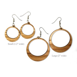 Sustainable Wooden Hook Earrings Hoops Sustainably Harvested Walnut Wood Dangle Earrings 2 Sizes image 9