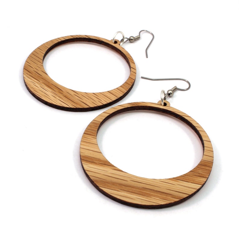 Sustainable Wooden Hook Earrings Hoops Sustainably Harvested Walnut Wood Dangle Earrings 2 Sizes image 4