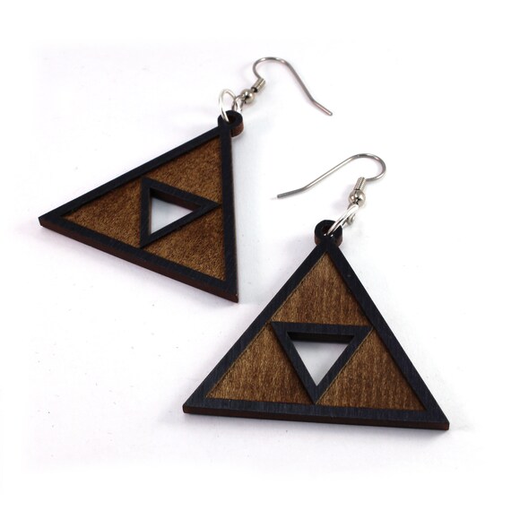 Triforce Wooden Hook Earrings Oak Walnut Red Stained Maple Etsy