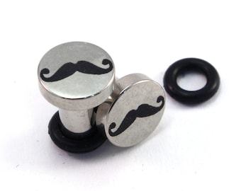 CLEARANCE Mustache Surgical Steel Plugs - Single Flared - 8g (3mm) 6g (4mm) 4g (5mm) 2g (6mm) Metal Ear Gauges