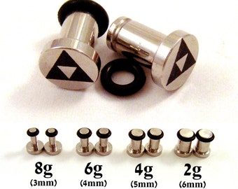 Tri Force 316L Surgical Steel Plugs - Single Flared - 8g (3mm) 4g (5mm) 2g (6mm) Triforce Metal Ear Gauges - Zelda Fan Gift