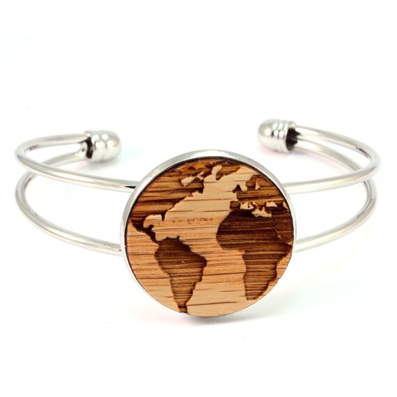Mother Earth Large 2 - Hook Dangle Drop Earrings Globe Earrings made of Sustainable Oak Wood Travels