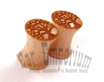Tree of Life Maple Wooden Ear Gauges Shown in 2g (6mm) Also in 0g (8mm) to 1 3/4" (44mm) including 00g (9mm) (10mm) 7/16" (11mm) 1/2" (13mm)