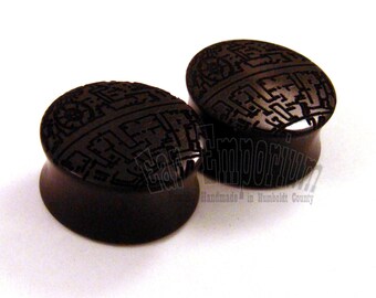 Deathstar Ebony Wooden Plugs - PAIR - pick a size up to 1 3/4" (44mm) incl 1 1/4" (32mm) 1 1/2" (38mm) 1 3/4" Organic Wood Ear Gauges