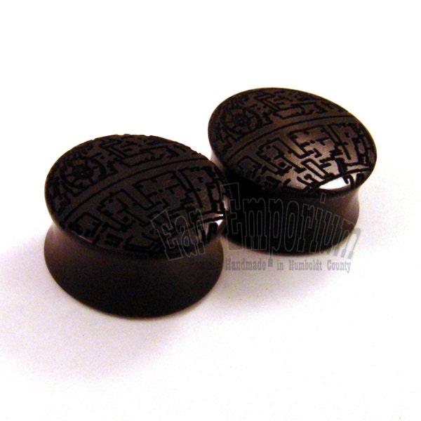 Deathstar Ebony Wooden Plugs - PAIR - pick a size up to 1 3/4" (44mm) incl 1 1/4" (32mm) 1 1/2" (38mm) 1 3/4" Organic Wood Ear Gauges