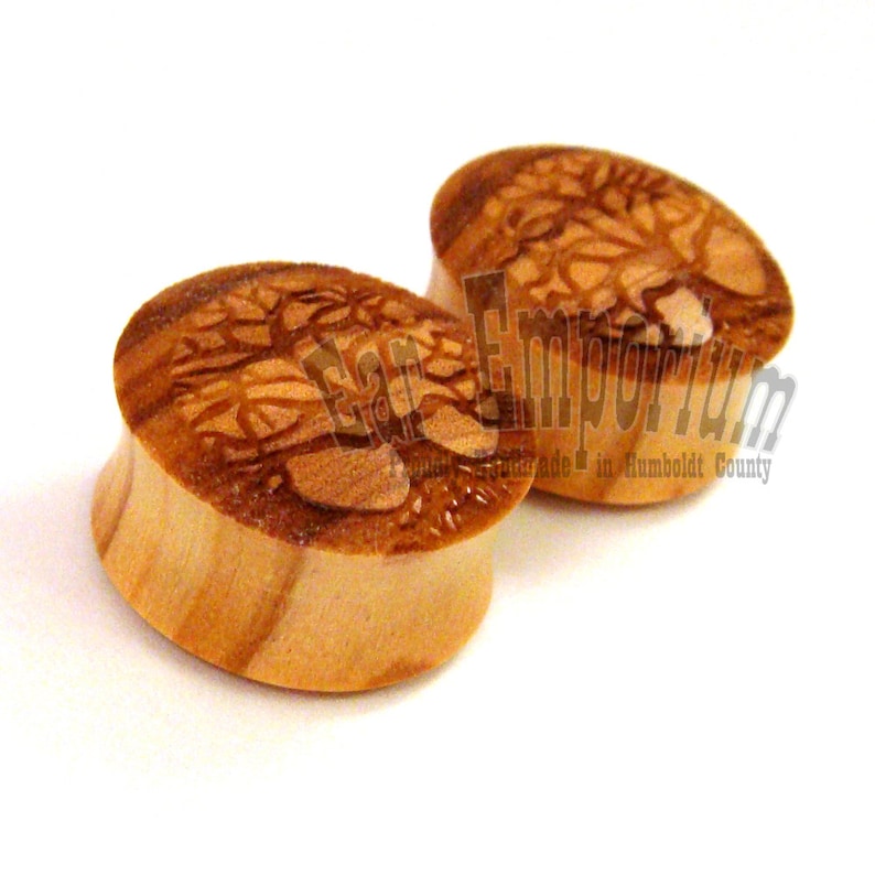 Tree of Life Olivewood Wooden Plugs PAIR - 0g (8mm) 00g (9mm) (10mm) 7/16