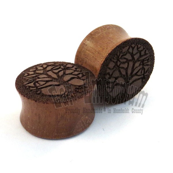 Tree of Life Walnut Wooden Plugs PAIR - 2g (6mm) through 1.5" (38mm) - 0g 8mm 00g 9mm 10mm 7/16" 11mm 1/2" 13mm 9/16" 14mm and up Ear Gauges