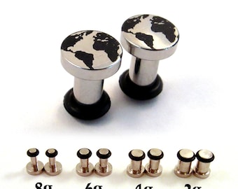 CLEARANCE Globe Surgical Steel Plugs - Single Flared - 8g (3mm) 6g (4mm) 4g (5mm) 2g (6mm) Single Flare Metal Earth World Planet Ear Gauges