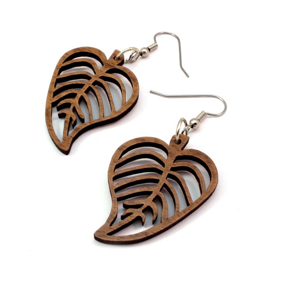 Sustainable Wooden Hook Earrings Leaves in Walnut 3 Etsy