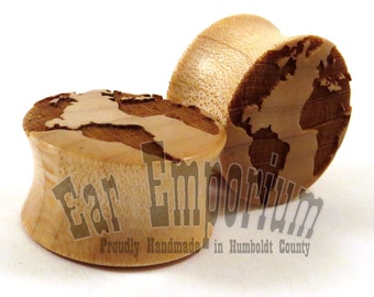 Globe Maple Wooden Plugs 2g (6.5mm) 0g (8mm) 00g (9mm) (10mm) 7/16" (11mm) 1/2" (13mm) 9/16" (14mm) 5/8" (16mm) 3/4" 7/8" Earth Ear Gauges