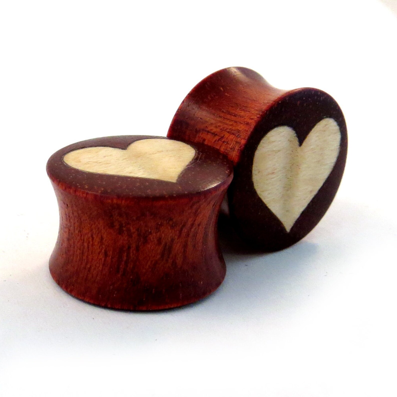 Heart Wood on Wood Bloodwood Inlay Plugs PAIR 0g 8mm Etsy