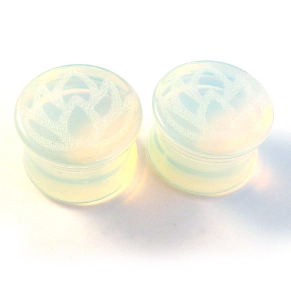 Lotus Flower Opalite Plugs PAIR 2g (6mm) 0g (8mm) 00g (10mm) 7/16" (11mm) 9/16" (14mm) 5/8" (16mm) 3/4" (19mm) and up Glass Ear Gauges