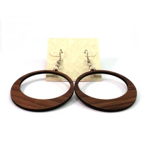 Sustainable Wooden Hook Earrings Hoops Sustainably Harvested Walnut Wood Dangle Earrings 2 Sizes image 2