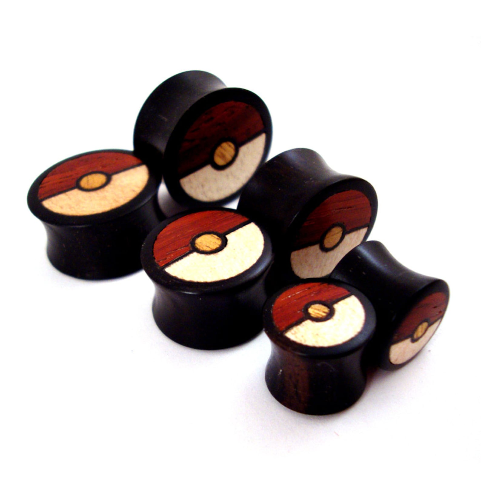 Tri-Color Wood Inlay in Ebony Wooden Plugs 0g 8mm 00g image 0.