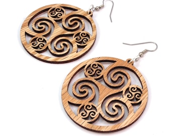 Celtic Hoop Earrings made of Sustainable Oak Wood - Hook Dangle Drop Earrings - 3 Sizes