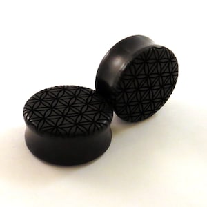 Flower of Life Ebony Wooden Plugs PAIR any size 2g to 1 3/4" (44mm) - 0g 00g 7/16" 3/4" 7/8" 1" 1 1/8" + up  Sacred Geometry Wood Ear Gauges