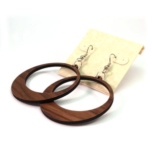 Sustainable Wooden Hook Earrings Hoops Sustainably Harvested Walnut Wood Dangle Earrings 2 Sizes image 3