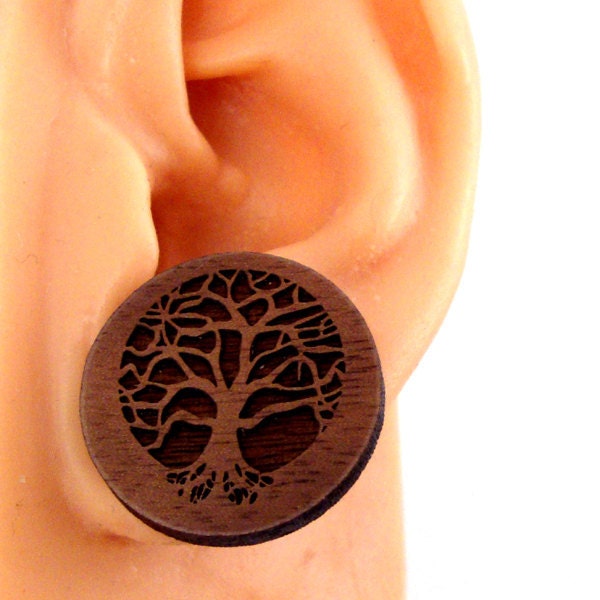 Tree of Life Sustainable Wooden Post Earrings - Walnut Wood Studs - L…